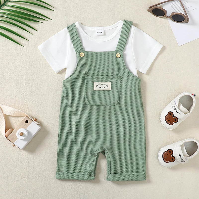 ZOEREA Toddler Baby Boys Clothes Summer Outfit Stripe T-Shirt and Shortall Romper Set Cute Jumpsuit ï¼ˆGreen,12-18 Monthï¼‰ - Image 4