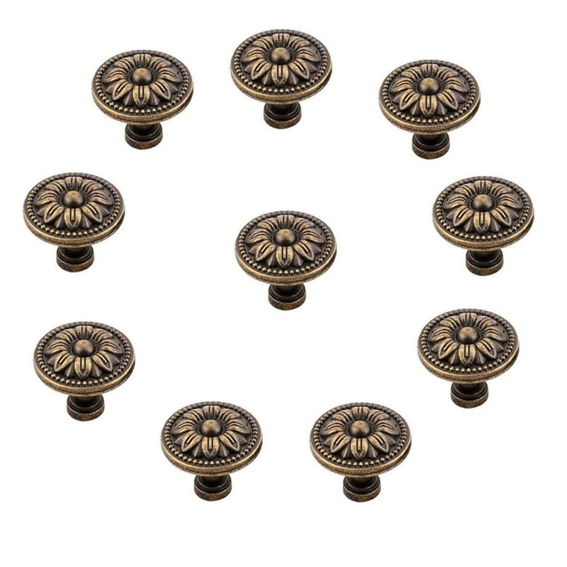 GDQLCNXB Vintage Flower Shape Cabinet Drawer KnobsPull Handle Metal Flower Shape Cabinet Drawer Door Knob Bronze Tone 10 Pcs
