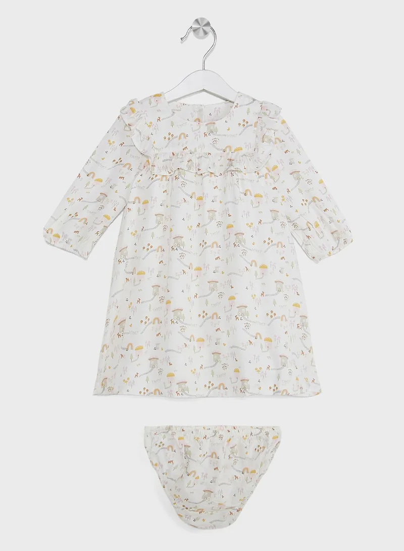 mothercare Printed Ruffle Collar Dress