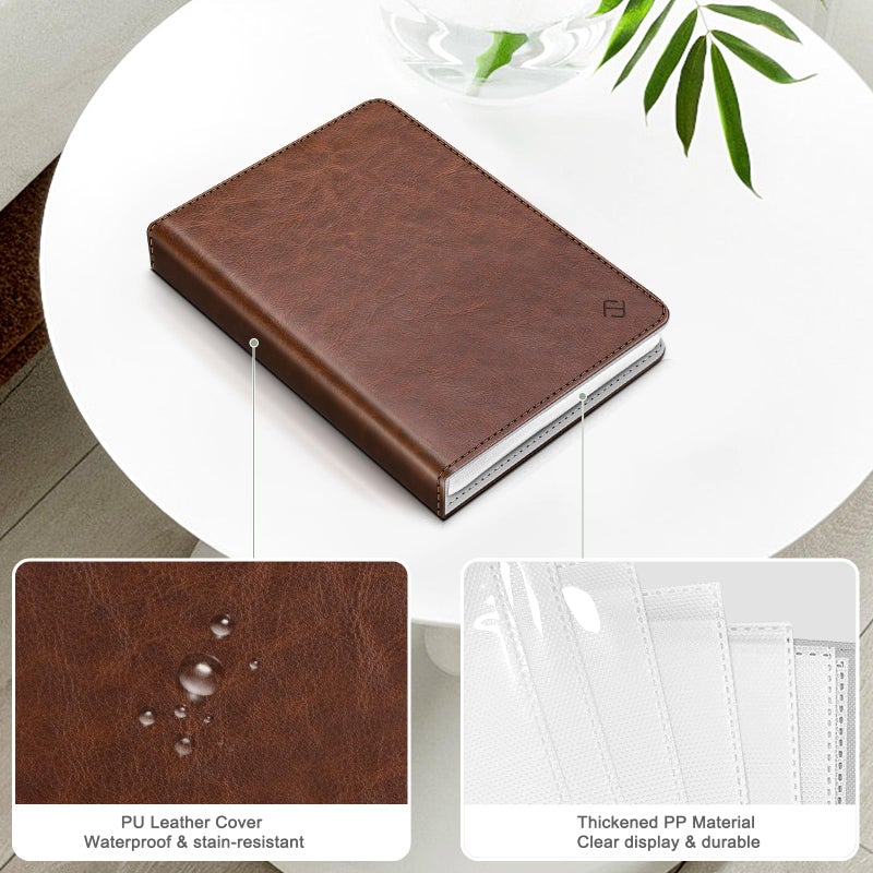 Fintie ألبوم صور صغير من فينتي لأفلام 3.5x4.5 بوصة - ألبومات 64 جيب لكاميرات فوجي فيلم إنستكس وايد 400/ وايد 300/ بولارويد ناو+/ I-Type، بني عتيق - Image 4