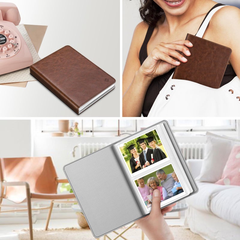 Fintie ألبوم صور صغير من فينتي لأفلام 3.5x4.5 بوصة - ألبومات 64 جيب لكاميرات فوجي فيلم إنستكس وايد 400/ وايد 300/ بولارويد ناو+/ I-Type، بني عتيق - Image 5