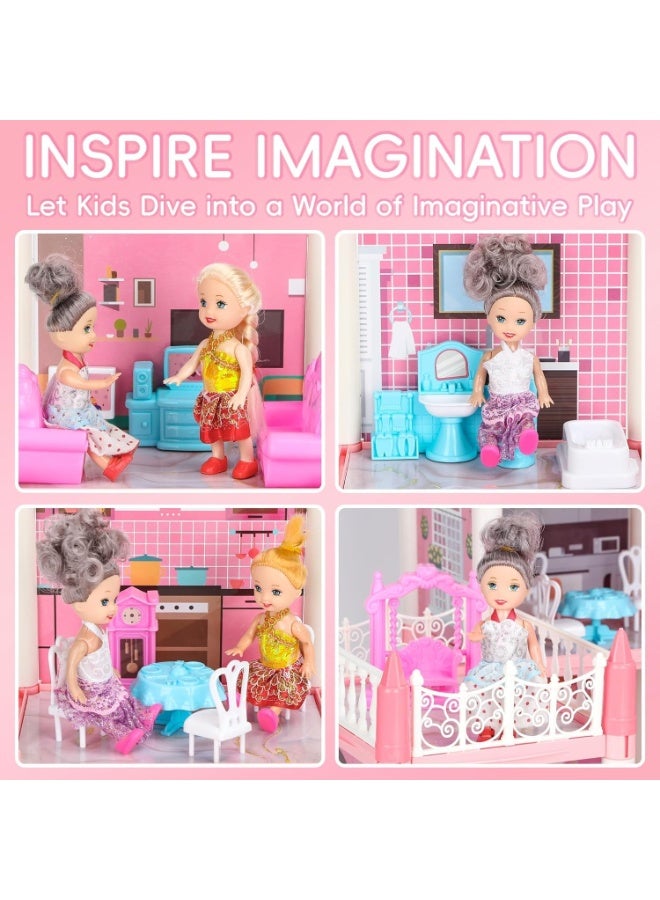 Moonmen Doll House Set for Girls, Princess House Toys with Doll Furniture and 14 Rooms,Pretend Play Dreamhouse DIY Dollhouse with Light Strip for Kids, Building Dolls Playset Toys Kit Gift for Ages 6+ - Image 4