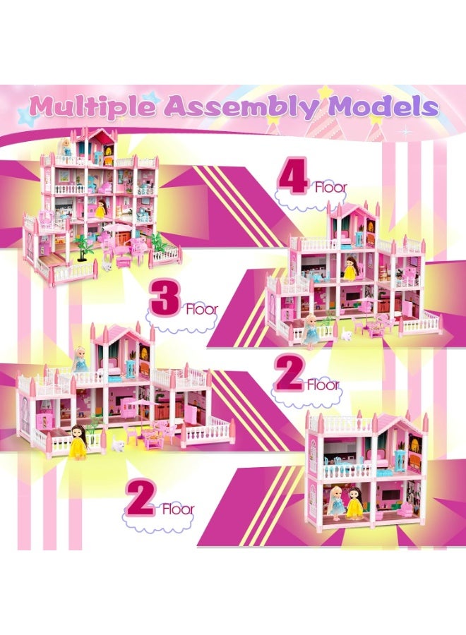 Moonmen Doll House Set for Girls, Princess House Toys with Doll Furniture and 14 Rooms,Pretend Play Dreamhouse DIY Dollhouse with Light Strip for Kids, Building Dolls Playset Toys Kit Gift for Ages 6+ - Image 3
