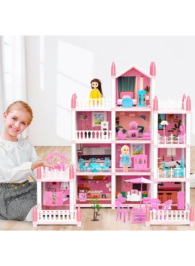Moonmen Doll House Set for Girls, Princess House Toys with Doll Furniture and 14 Rooms,Pretend Play Dreamhouse DIY Dollhouse with Light Strip for Kids, Building Dolls Playset Toys Kit Gift for Ages 6+ - Image 2