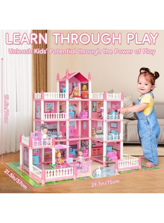 Moonmen Doll House Set for Girls, Princess House Toys with Doll Furniture and 14 Rooms,Pretend Play Dreamhouse DIY Dollhouse with Light Strip for Kids, Building Dolls Playset Toys Kit Gift for Ages 6+ - Image 5