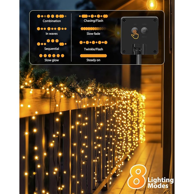 Brightown 2 Pack Solar Christmas Lights, 92Ft 240 LED Solar String Lights Outdoor Waterproof with 8 Modes, Solar Light Outdoor for Patio Yard Tree Garden Party Decorations, Warm White - Image 5