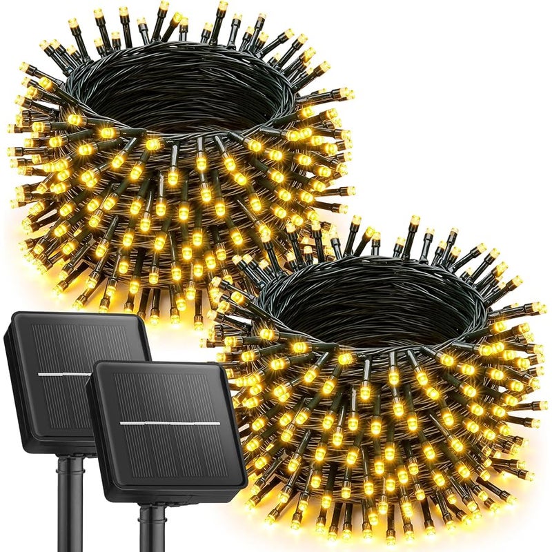 Brightown 2 Pack Solar Christmas Lights, 92Ft 240 LED Solar String Lights Outdoor Waterproof with 8 Modes, Solar Light Outdoor for Patio Yard Tree Garden Party Decorations, Warm White - Image 1