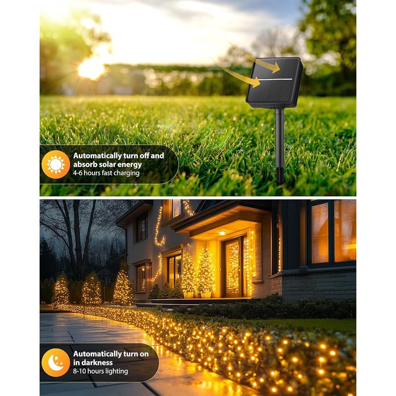 Brightown 2 Pack Solar Christmas Lights, 92Ft 240 LED Solar String Lights Outdoor Waterproof with 8 Modes, Solar Light Outdoor for Patio Yard Tree Garden Party Decorations, Warm White - Image 3