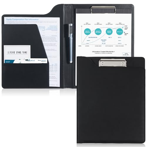 ProCase Clipboard Folder Portfolio, A4 Leather Padfolio Clipboard, Professional Business Portfolio Folder for Interview Resume Office Conference -Black - Image 1