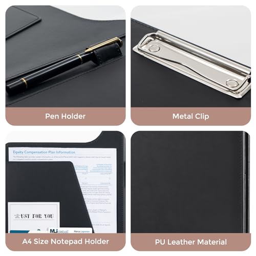 ProCase Clipboard Folder Portfolio, A4 Leather Padfolio Clipboard, Professional Business Portfolio Folder for Interview Resume Office Conference -Black - Image 4
