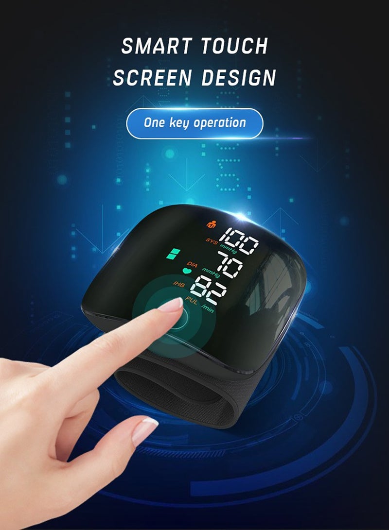Rechargeable Wrist Blood Pressure Monitor with LCD Display Automatic Accurate Voice Broadcast 2x99 Readings Memory Adjustable Cuff Digital BP Machine Irregular Heartbeat Detector