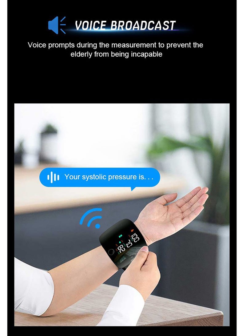 Rechargeable Wrist Blood Pressure Monitor with LCD Display Automatic Accurate Voice Broadcast 2x99 Readings Memory Adjustable Cuff Digital BP Machine Irregular Heartbeat Detector