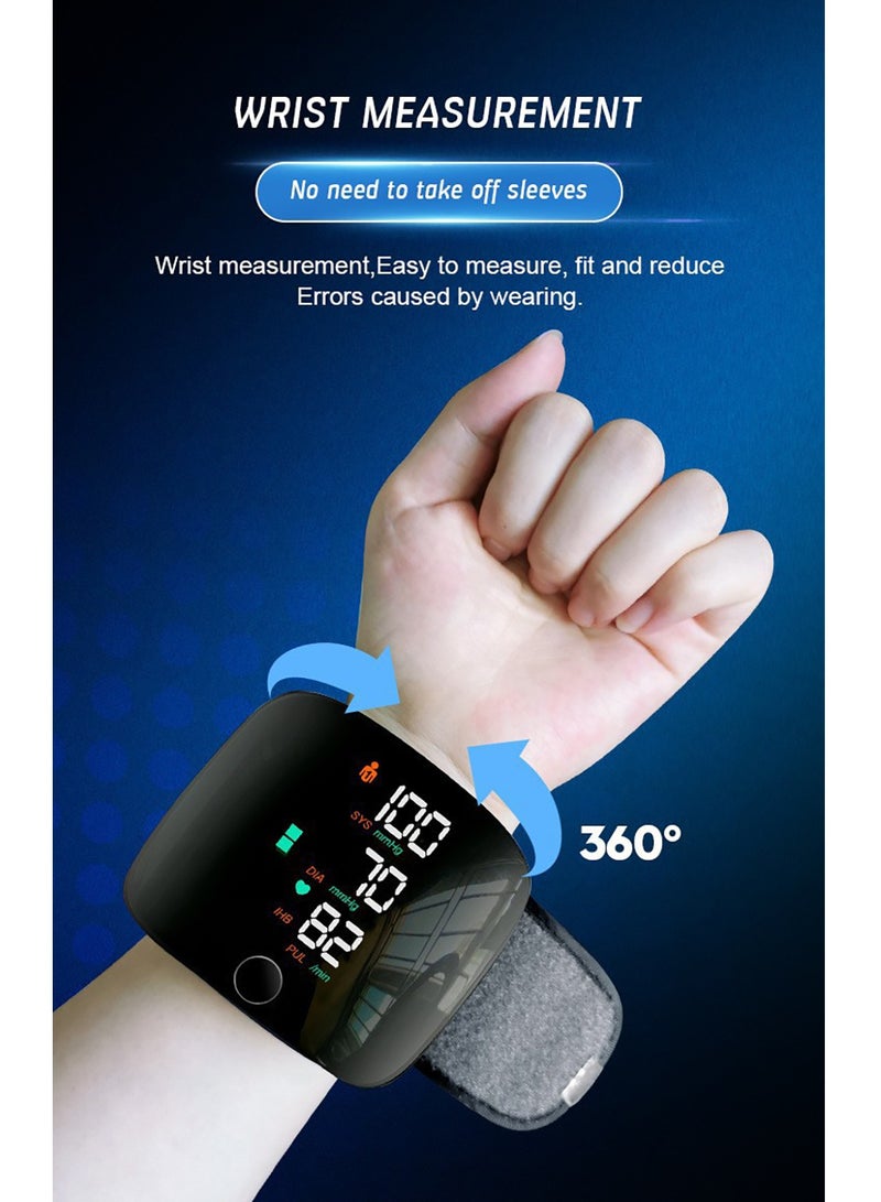 Rechargeable Wrist Blood Pressure Monitor with LCD Display Automatic Accurate Voice Broadcast 2x99 Readings Memory Adjustable Cuff Digital BP Machine Irregular Heartbeat Detector
