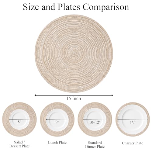 SHACOS Round Braided Placemats Set of 4 Round Table Mats for Dining Tables 15 inch Washable Kitchen Table Place Mats Indoor (Beige, 4) - Image 5