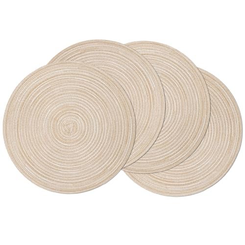 SHACOS Round Braided Placemats Set of 4 Round Table Mats for Dining Tables 15 inch Washable Kitchen Table Place Mats Indoor (Beige, 4) - Image 1