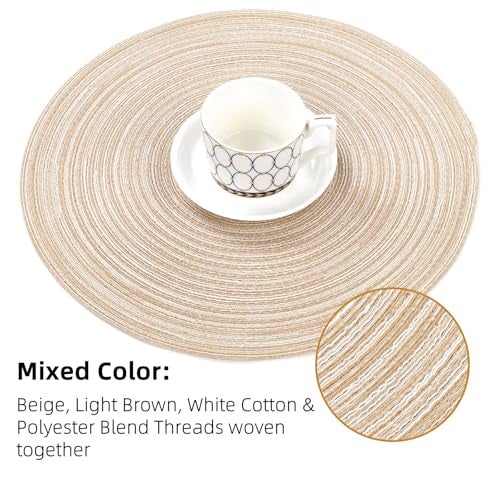SHACOS Round Braided Placemats Set of 4 Round Table Mats for Dining Tables 15 inch Washable Kitchen Table Place Mats Indoor (Beige, 4) - Image 2