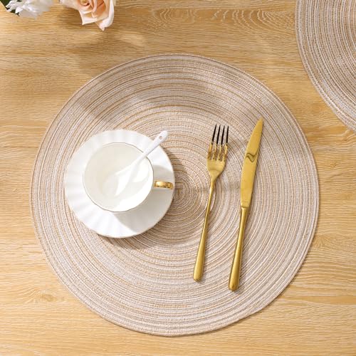 SHACOS Round Braided Placemats Set of 4 Round Table Mats for Dining Tables 15 inch Washable Kitchen Table Place Mats Indoor (Beige, 4) - Image 3