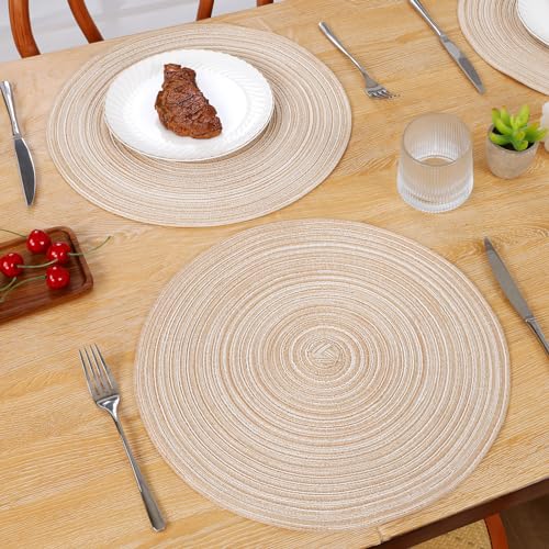 SHACOS Round Braided Placemats Set of 4 Round Table Mats for Dining Tables 15 inch Washable Kitchen Table Place Mats Indoor (Beige, 4) - Image 4