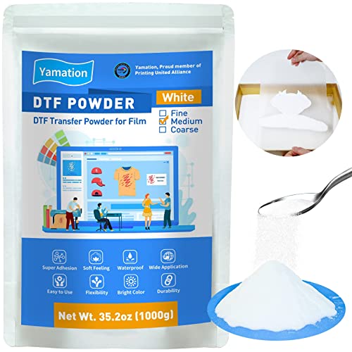 Yamation DTF Powder Adhesive White 35.2OZ/ 2.2lb DTF Transfer Powder Hot Melt Adhesive applies to All DTF Transfer Printers for Digital Prints on T-Shirts Textile DTF Supply with DTF PET Film and Ink - Image 1