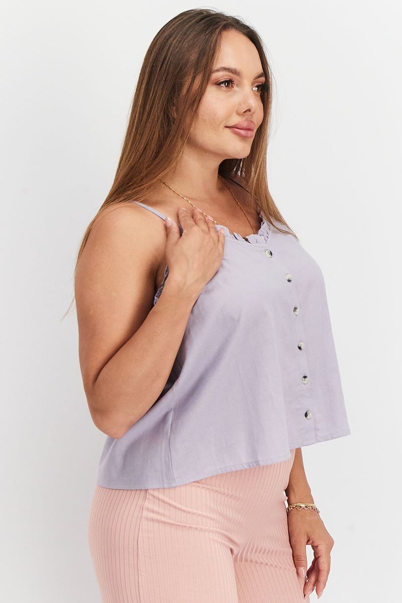 Asos Design Women V-Neckline Sleeveless Plain Blouse, Lilac - Image 3