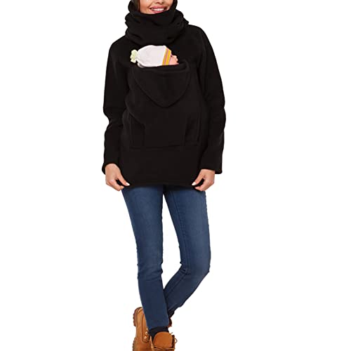amropi Women's Kangaroo Sweatshirt for Mom and Baby Carrier Maternity Coat Fleece Jacket Black,S - Image 2