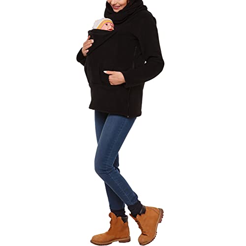 amropi Women's Kangaroo Sweatshirt for Mom and Baby Carrier Maternity Coat Fleece Jacket Black,S - Image 1