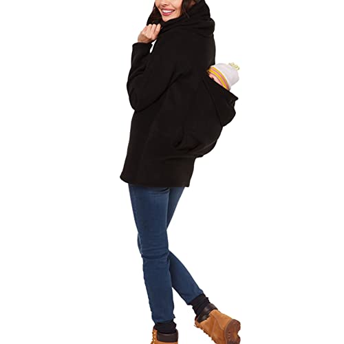 amropi Women's Kangaroo Sweatshirt for Mom and Baby Carrier Maternity Coat Fleece Jacket Black,S - Image 4