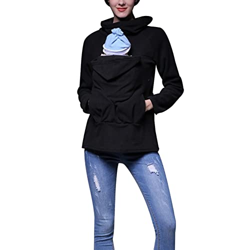 amropi Women's Kangaroo Sweatshirt for Mom and Baby Carrier Maternity Coat Fleece Jacket Black,S - Image 3