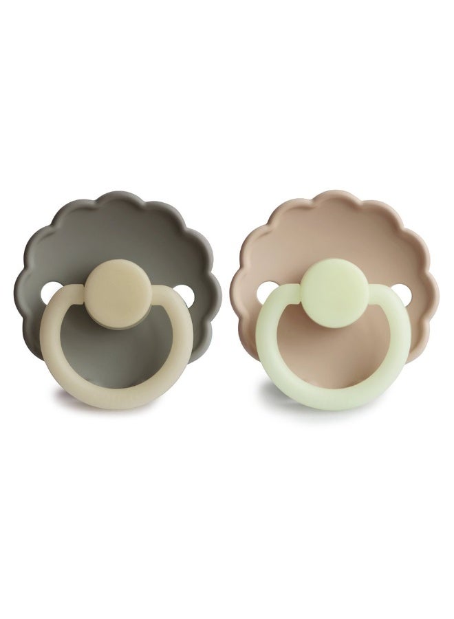 FRIGG Daisy Silicone Baby Pacifier 6-18M 2-Pack Portobello/Croissant Night - Size 2