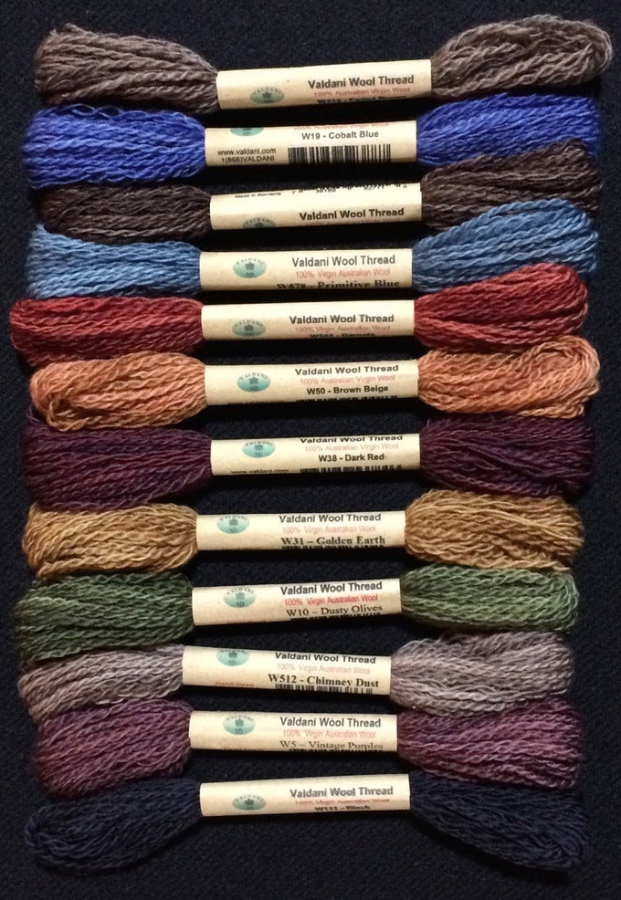 100 AUSTRALIAN VIRGIN WOOL 12 COLOR THREAD COLLECTION SIZE 8 PRIMITIVE ART
