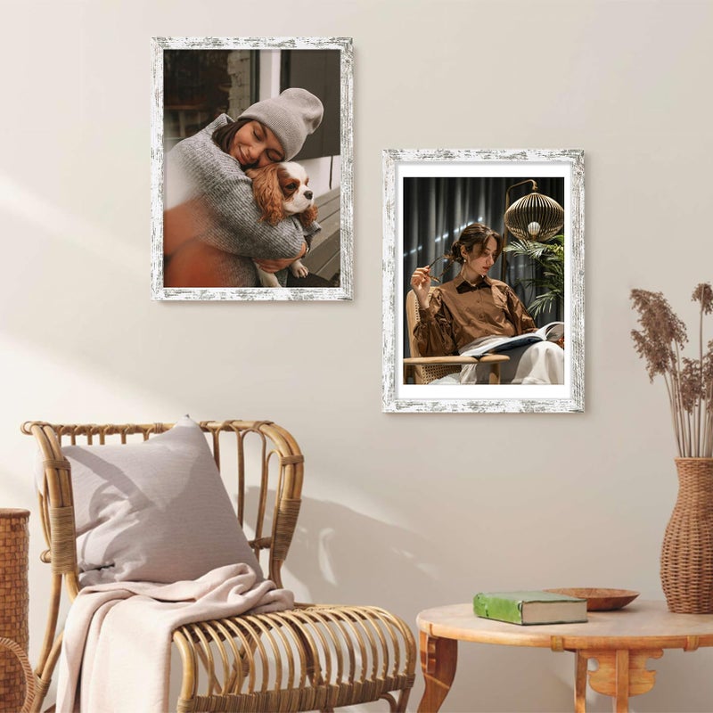 Vittanly 12x16 Picture Frame, Display Pictures 11x14 with Mat or 12x16 without Mat, Engineered Wood with Shatter Resistant Plexiglass, Poster Frame for Wall Display, Distressed White, 1 Pack - Image 5