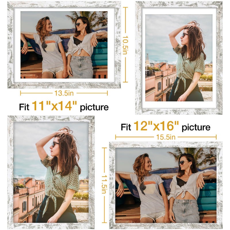 Vittanly 12x16 Picture Frame, Display Pictures 11x14 with Mat or 12x16 without Mat, Engineered Wood with Shatter Resistant Plexiglass, Poster Frame for Wall Display, Distressed White, 1 Pack - Image 3