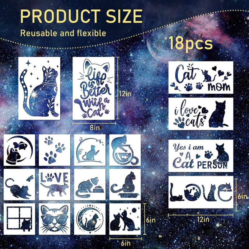 Keluna Cat Stencils - 18 Pack Reusable Plastic Drawing Templates for DIY Cat Painting Crafts on Wood, Canvas, Wall, Bag, Scrapbook & Home Decor - Image 4