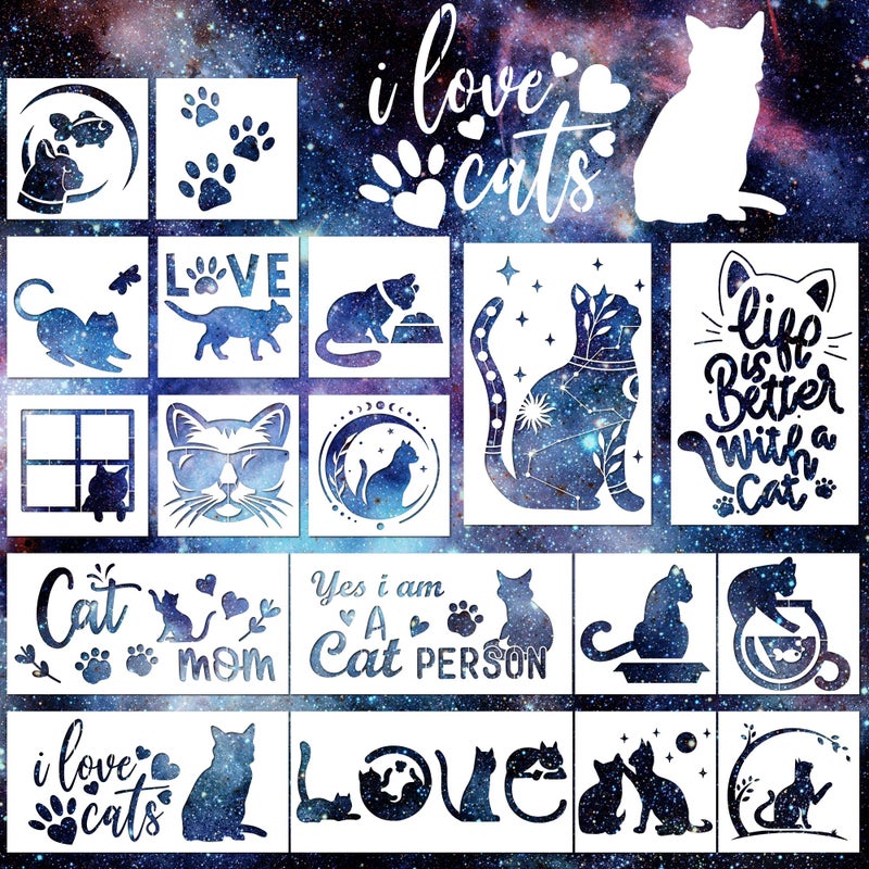 Keluna Cat Stencils - 18 Pack Reusable Plastic Drawing Templates for DIY Cat Painting Crafts on Wood, Canvas, Wall, Bag, Scrapbook & Home Decor - Image 1