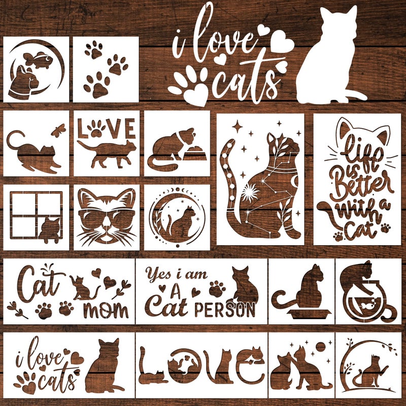 Keluna Cat Stencils - 18 Pack Reusable Plastic Drawing Templates for DIY Cat Painting Crafts on Wood, Canvas, Wall, Bag, Scrapbook & Home Decor - Image 2