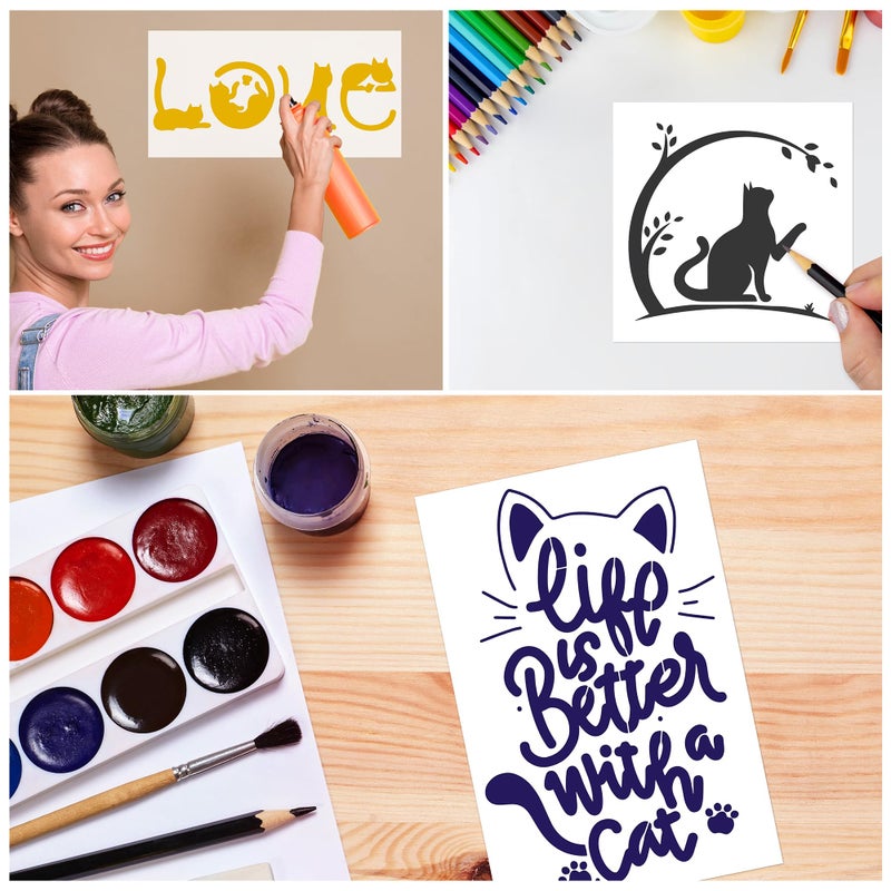 Keluna Cat Stencils - 18 Pack Reusable Plastic Drawing Templates for DIY Cat Painting Crafts on Wood, Canvas, Wall, Bag, Scrapbook & Home Decor - Image 5