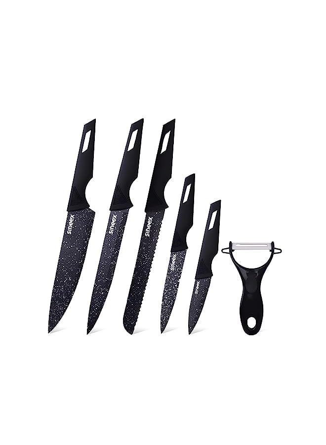 IAF 6Pcs Chef Kitchen Knife Set, Wheat Spot Stainless Steel Kitchen Knives w/Vegetable Peeler, Non-stick Sharp Blades w/Safe & Sturdy Handles for Slicing Dicing Chopping Paring Cutting (Black) - Image 2