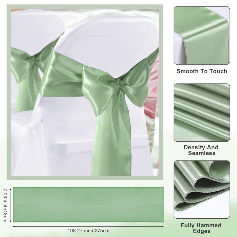 Lounsweer 50 Pcs Folding Chair Cover Set with 25 Stretch Spandex Slipcovers 25 Satin Chair Sashes Bows Ribbon Washable Banquet Protector for Wedding Event Party(White, Sage Green) - Image 4
