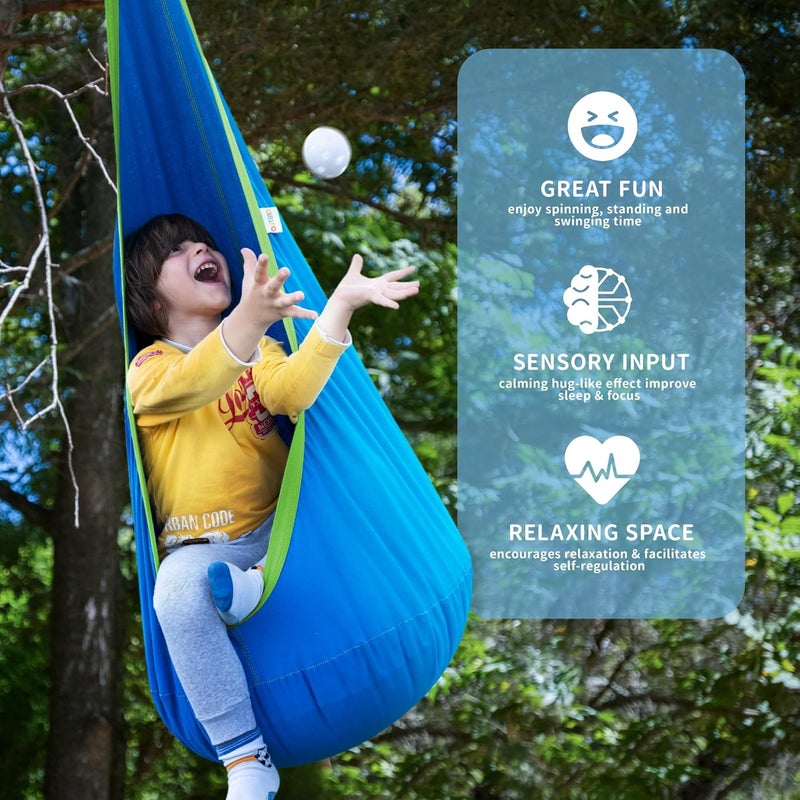 OUTREE Kids Pod Swing Seat Cotton Child Hammock Chair for Indoor and Outdoor use (Blue) - Image 4