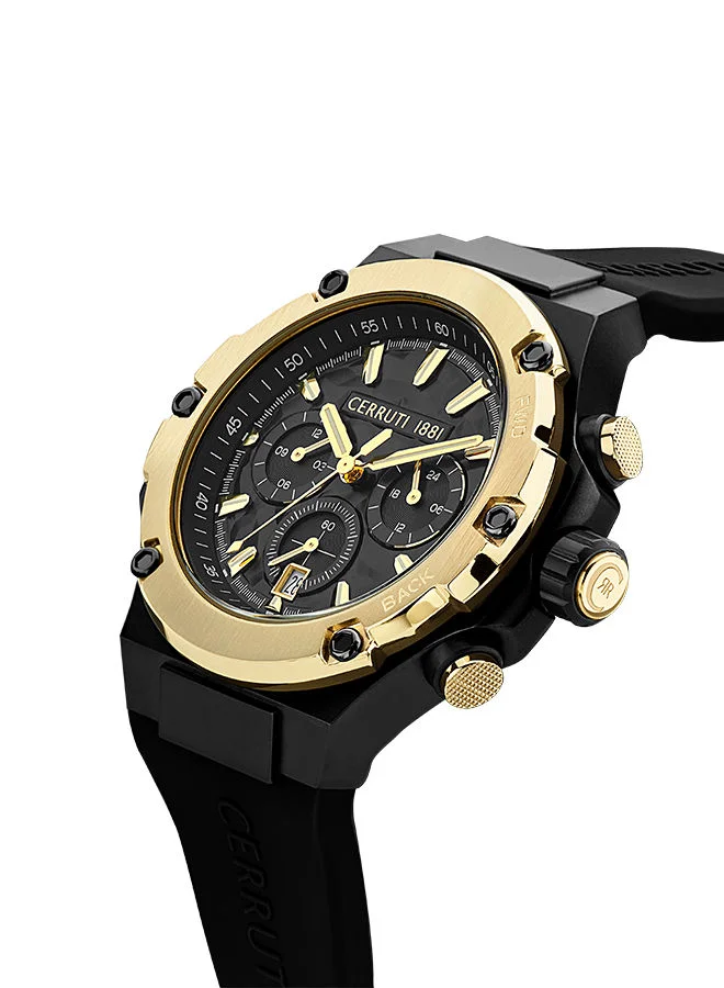 CERRUTI 1881 Lucardo 44mm Men's Quartz Watch With Black Silicone-Leather Strap