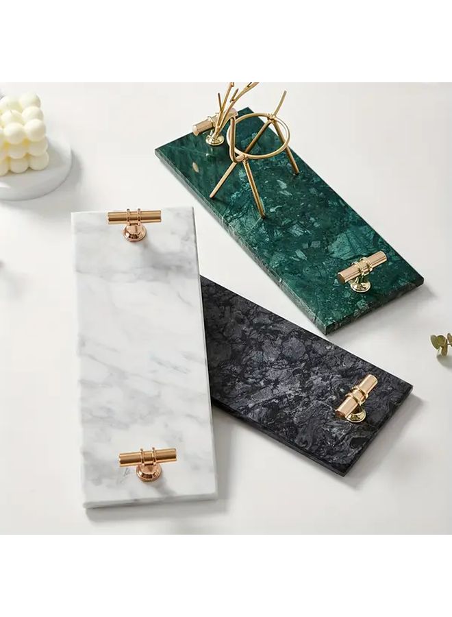 Natural Stone Green Decorative Serving Tray With Golden Handles Polished Finish 11 8x4 72 Inch For Jewelry Display Makeup Organizer And Bathroom Accessory Holder - Image 2