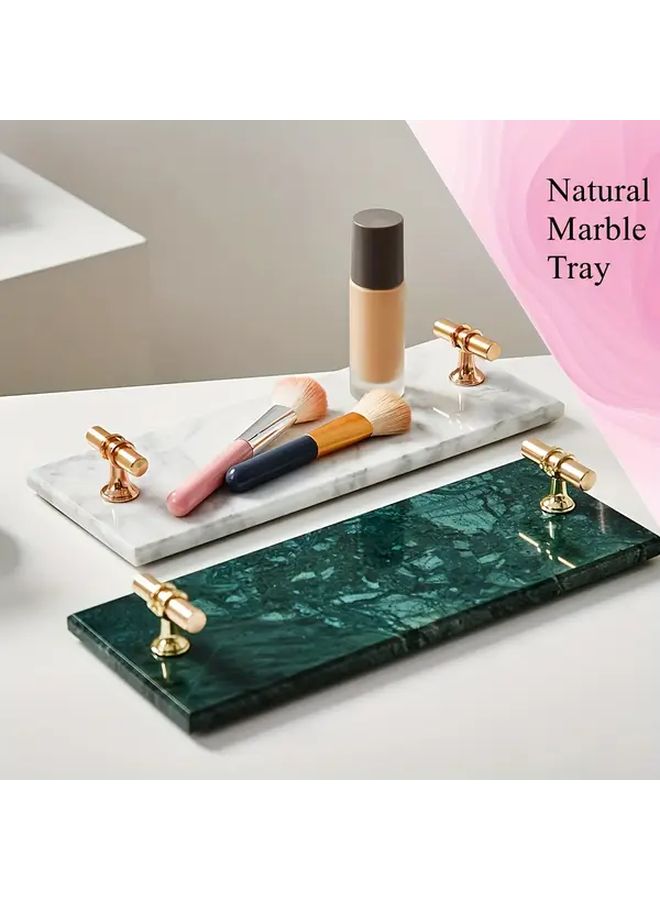 Natural Stone Green Decorative Serving Tray With Golden Handles Polished Finish 11 8x4 72 Inch For Jewelry Display Makeup Organizer And Bathroom Accessory Holder - Image 1