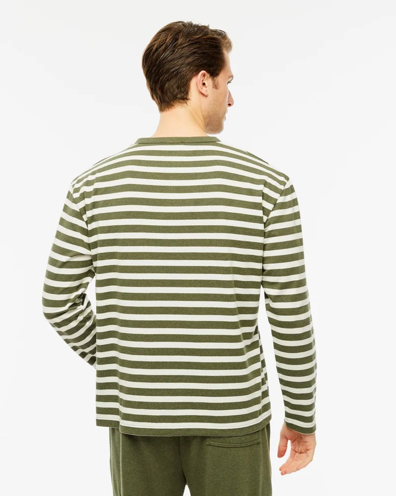 Defy's Men's Snap Detail Striped Long Sleeve T-Shirt
