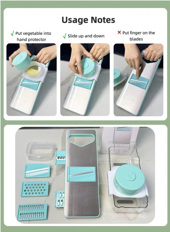 Household Mutifunctional Vegetable Chopper Kits, 6 Blade Slicers with Large Capacity Container Box and Hand Protector Cover, Home Essentials & Kitchen Gadgets, Salad Chopper, Teal Blue Color Kits, easy for kitchen cutting - Image 4