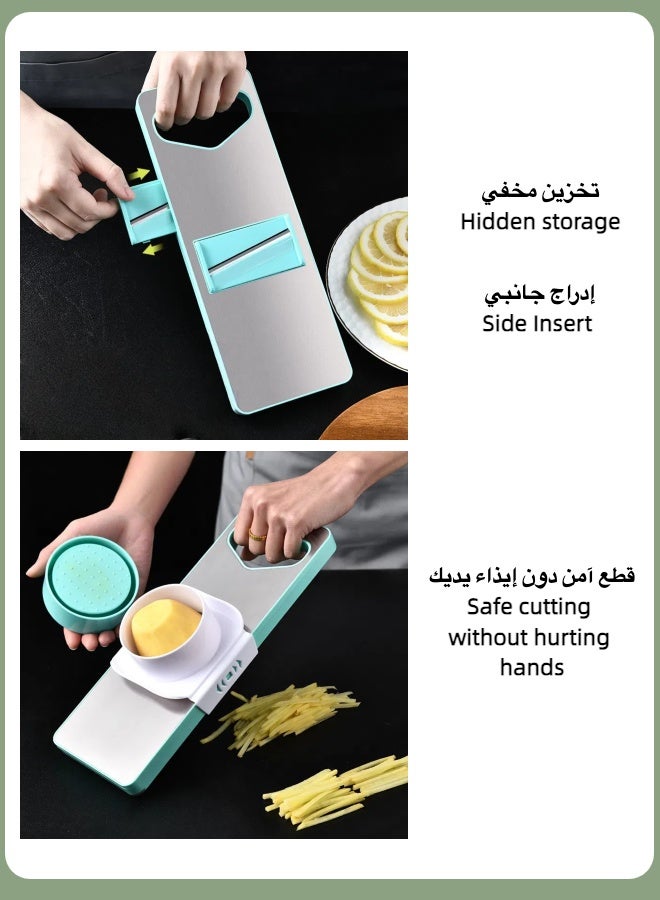 Household Mutifunctional Vegetable Chopper Kits, 6 Blade Slicers with Large Capacity Container Box and Hand Protector Cover, Home Essentials & Kitchen Gadgets, Salad Chopper, Teal Blue Color Kits, easy for kitchen cutting - Image 3