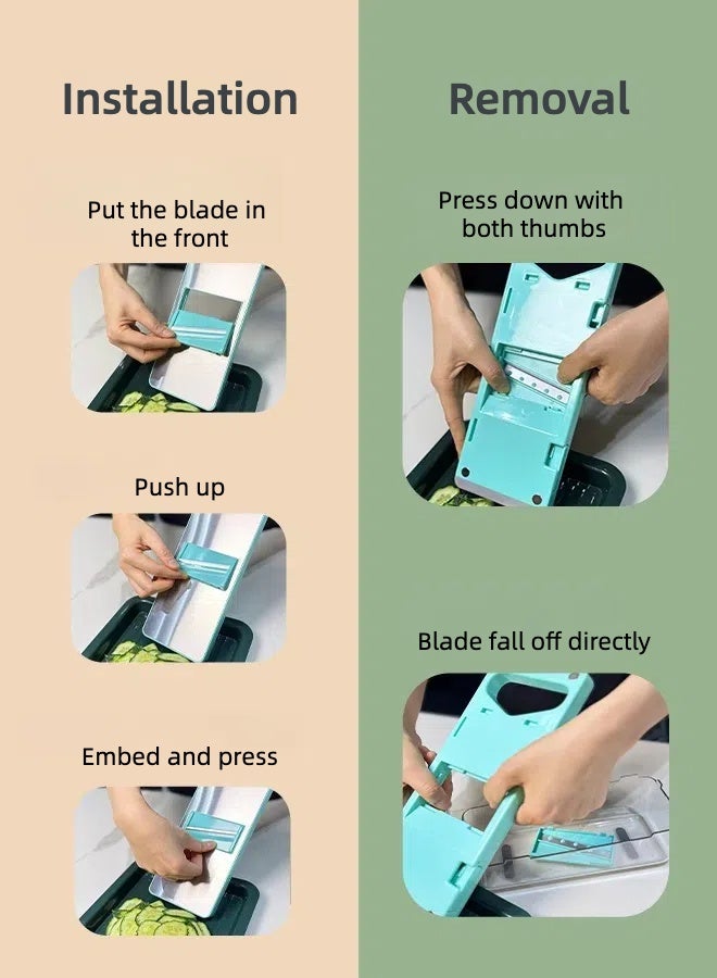 Household Mutifunctional Vegetable Chopper Kits, 6 Blade Slicers with Large Capacity Container Box and Hand Protector Cover, Home Essentials & Kitchen Gadgets, Salad Chopper, Teal Blue Color Kits, easy for kitchen cutting - Image 5