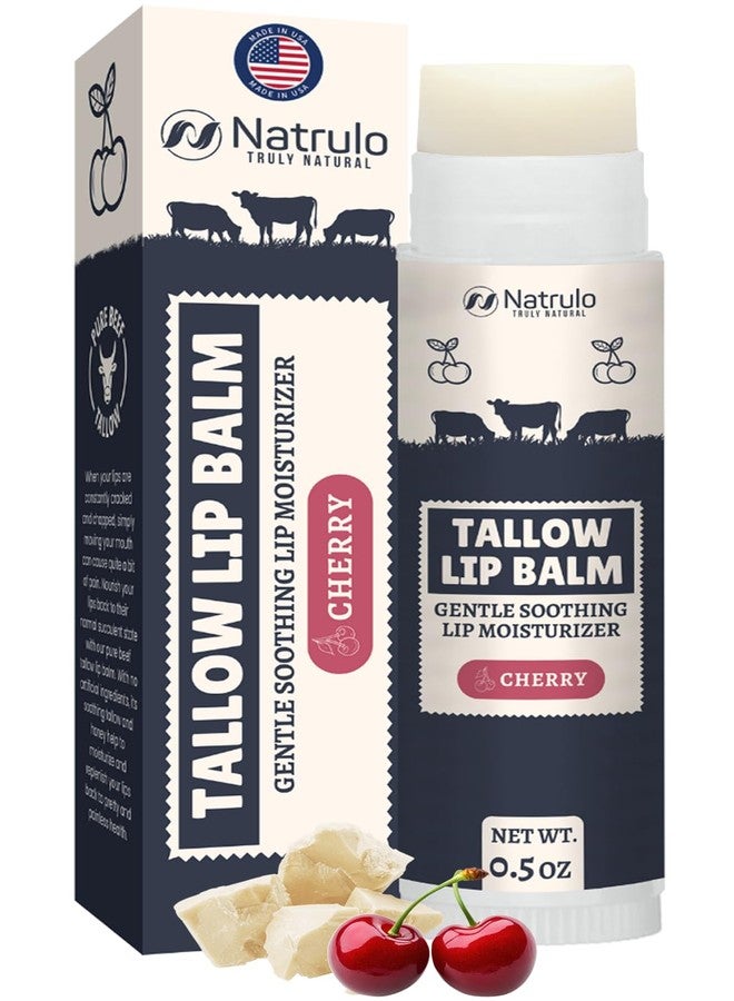 Natrulo Beef Tallow Lip Balm – Natural Tallow Beeswax Chapstick – Hydrating Moisturizer Grass Fed Tallow Balm Care – Soothes Chapped Dry Lips Sensitive Skin – Long Lasting Vitamin Rich USA-Made, Cherry - Image 1