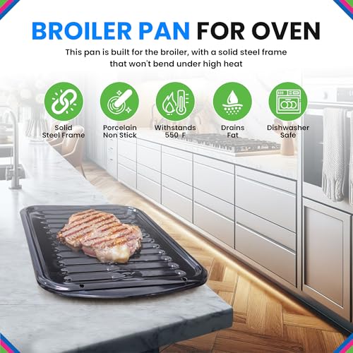 Bagean Broiler Pan for Oven Nonstick Porcelain Coated - 16.75” x 12.75” Frigidaire 5304494997 Replacement Broiling Pan for Oven With Rack For up to 550° F - Broiler Pans Circulate Heat and Drains Fat - Image 2