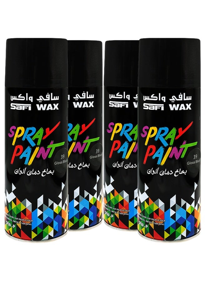 سافي واكس مجموعة من 4 عبوات من بخاخ طلاء SAFI WAX الأسود اللامع سعة 450 مل، سريع الجفاف، يمنح لمعانًا فائقًا للأسطح المعدنية والخشبية والبلاستيكية والزجاجية والجدران، بالإضافة إلى استخدامه في أعمال الصيانة المنزلية، والسيارات، والأثاث، والحرف اليدوية، والديكورات الداخلية والخارجية، كما يوفر حماية من الصدأ، SFW-P-39 - Image 1