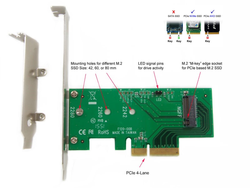 Ableconn PEXM2-SSD PCIe M.2 Adapter - Supports NVMe/AHCI M.2 SSDs (2280, 2260, 2242) - PCIe 4.0/3.0 Compatible - Image 2